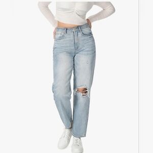 Light Wash Blue Distressed High Waisted  Jeans